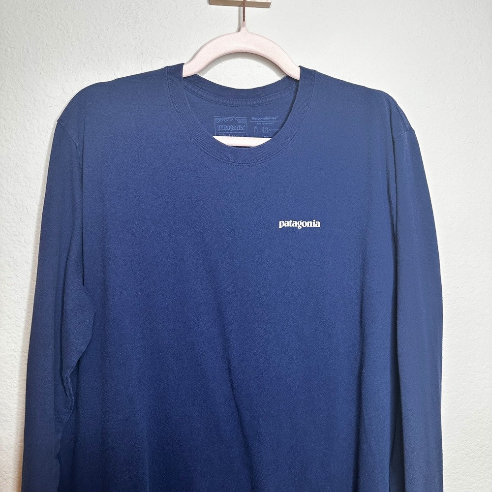 Patagonia Responsibili-Tee Mens XL Navy Blue Long Sleeve Logo Graphic T-Shirt - Picture 2 of 7